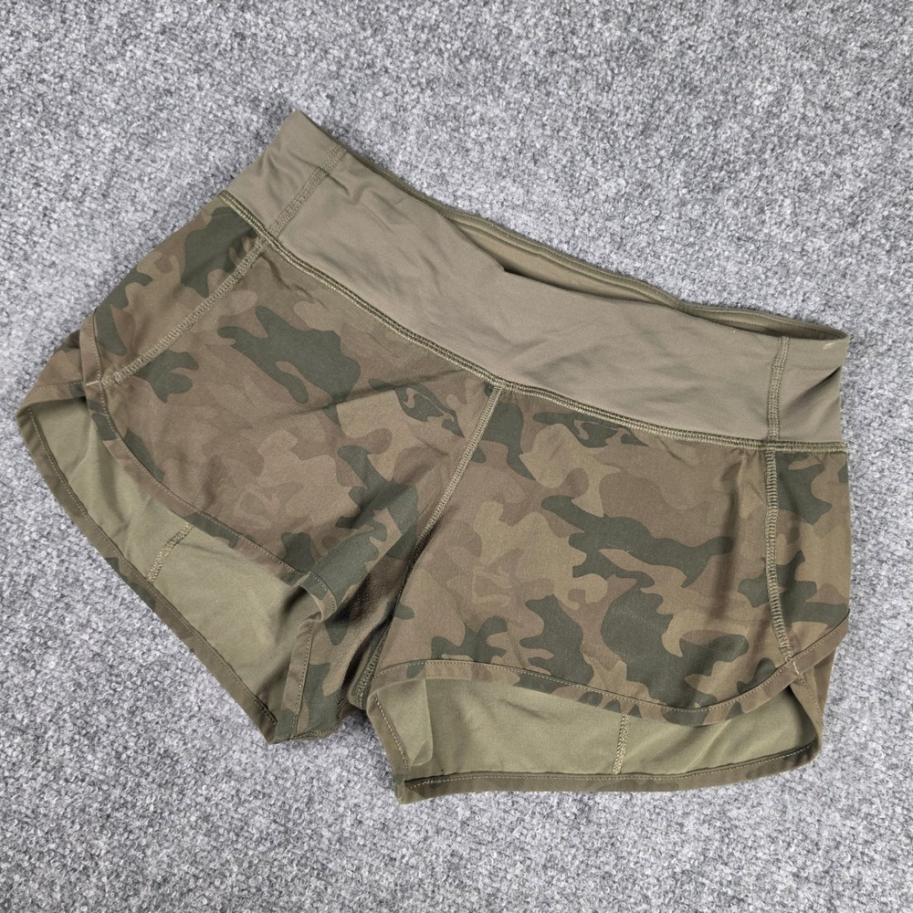 Lululemon Speed Up Shorts Womens 4 Green Camo Low Rise Running Athletic